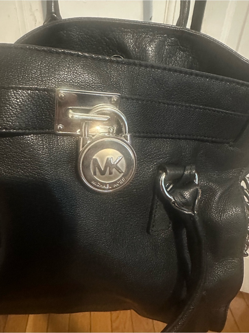 Michael Kors Black Leather Tote with Chain-Accent Strap - Picture 5 of 5